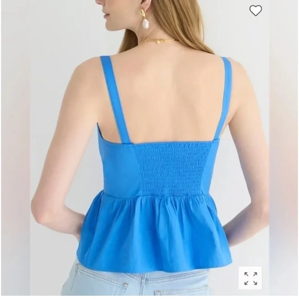 J.Crew NWT Tie Front Peplum 100% Cotton Blue Blouse Top Size Small - Picture 3 of 8